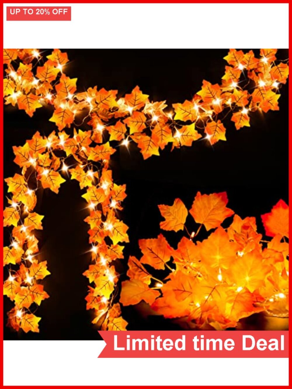 2-Pack Lighted Fall Garland with 40 LED Autumn String Lights Battery Powered